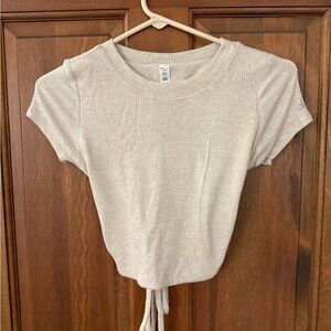 Cream Ribbed Short Sleeve Top